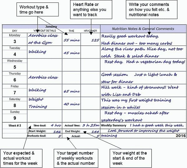 fitness journal inside page example