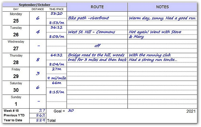 running log book inside page layout